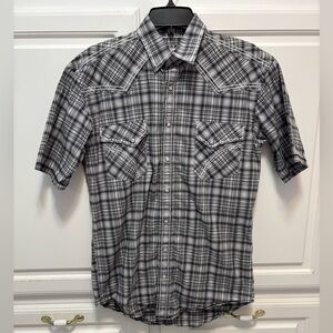 Panhandle Rough Stock Black White Plaid Snap Short Sleeve Shirt Men’s Size S